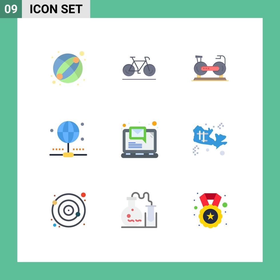 9 Universal Flat Color Signs Symbols of laptop computer cycle share connection Editable Vector Design Elements