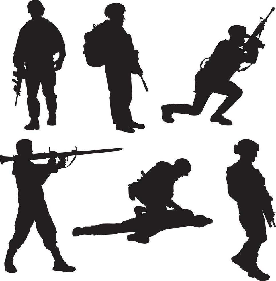 soldados, militar, silueta, vector, ilustración vector