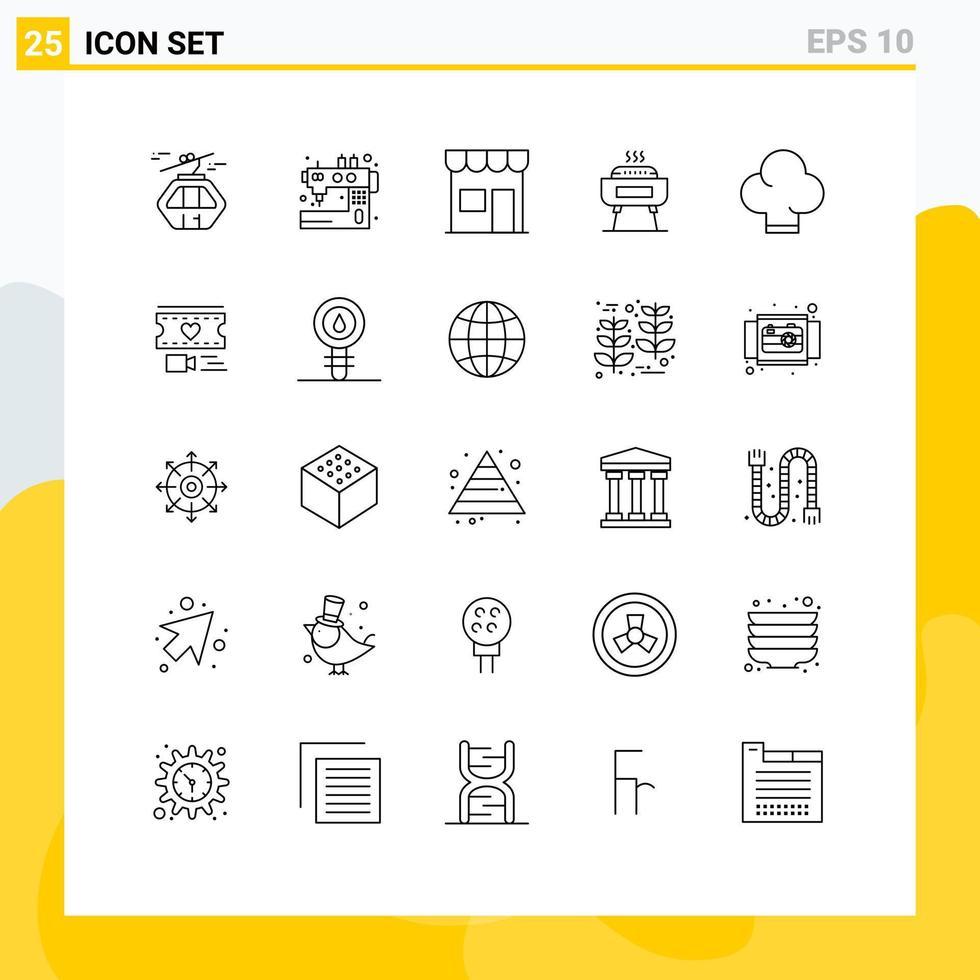 Universal Icon Symbols Group of 25 Modern Lines of festivity barbeque sewing shop marketplace Editable Vector Design Elements