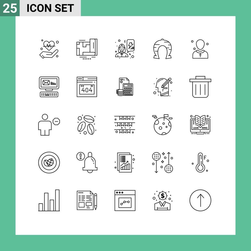 25 Universal Lines Set for Web and Mobile Applications christian luck feminism horseshoe festival Editable Vector Design Elements