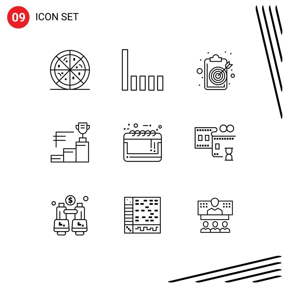 Set of 9 Vector Outlines on Grid for sale advertisement big sale objective calendar trophy Editable Vector Design Elements