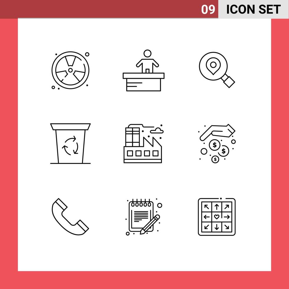 Pack of 9 creative Outlines of life journey worker been location Editable Vector Design Elements
