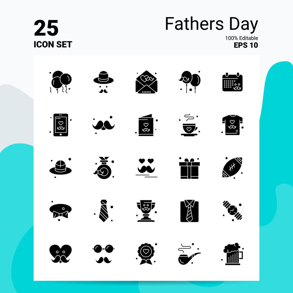 25 conjunto de iconos del día del padre 100 archivos editables eps 10 ideas de concepto de logotipo de empresa diseño de icono de glifo sólido vector