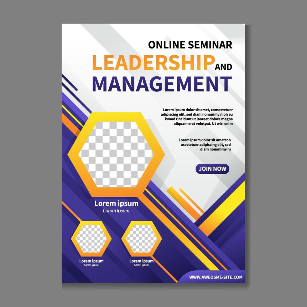plantilla de póster de liderazgo y gestión de seminarios en línea vector
