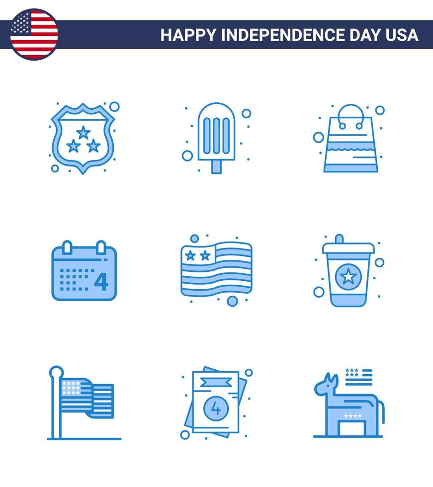 4 de julio estados unidos feliz día de la independencia icono símbolos grupo de 9 blues moderno de estados unidos dinero del país día americano editable día de estados unidos elementos de diseño vectorial vector