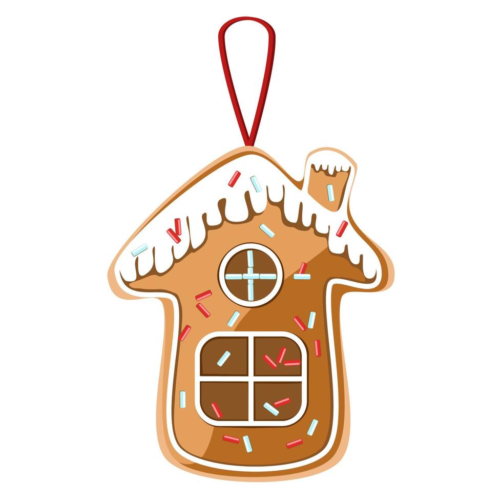 Gingerbread house cookie with icing and sprinkles vector