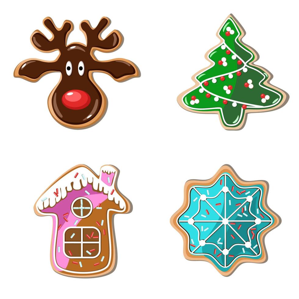 Set of holiday gingerbread with icing and sprinkles vector