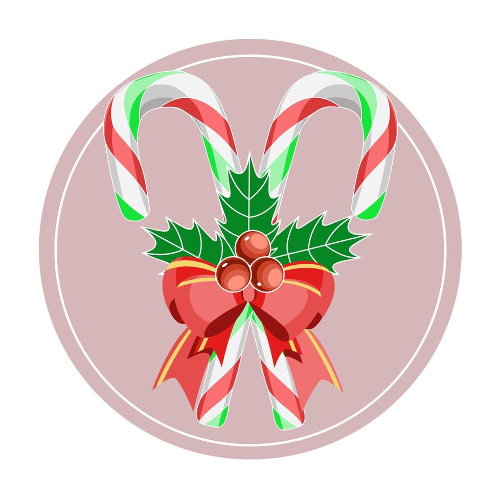 Christmas decoration with candy canes, holly berries and bow vector