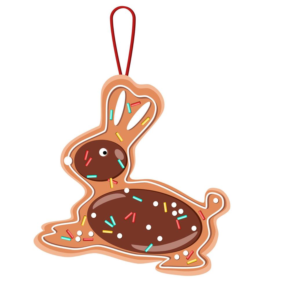 Gingerbread cookie bunny with chocolate decoration and icing vector