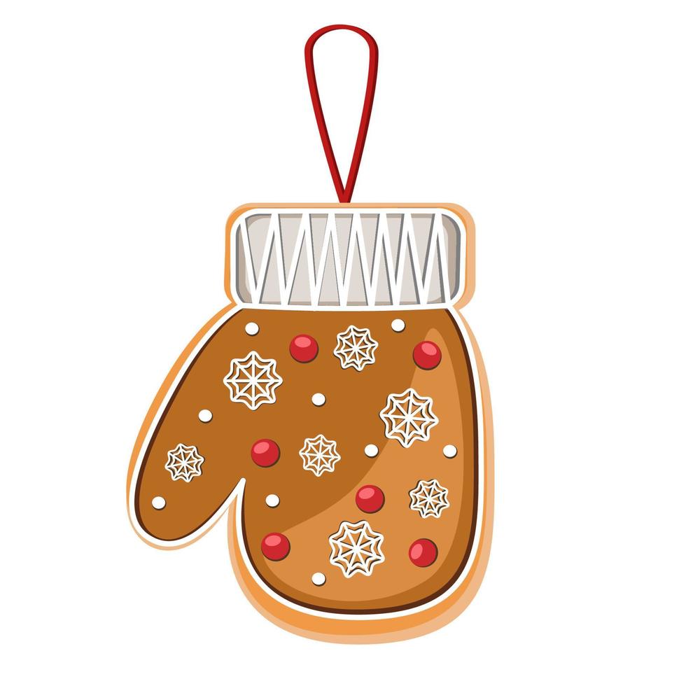 Gingerbread cookie mitten with icing decoration vector