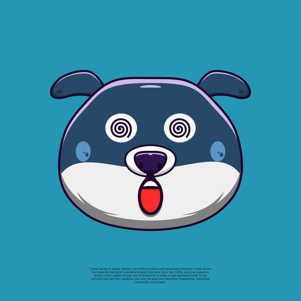 dizzy cute dog emoticon illustration. flat design cartoon vector