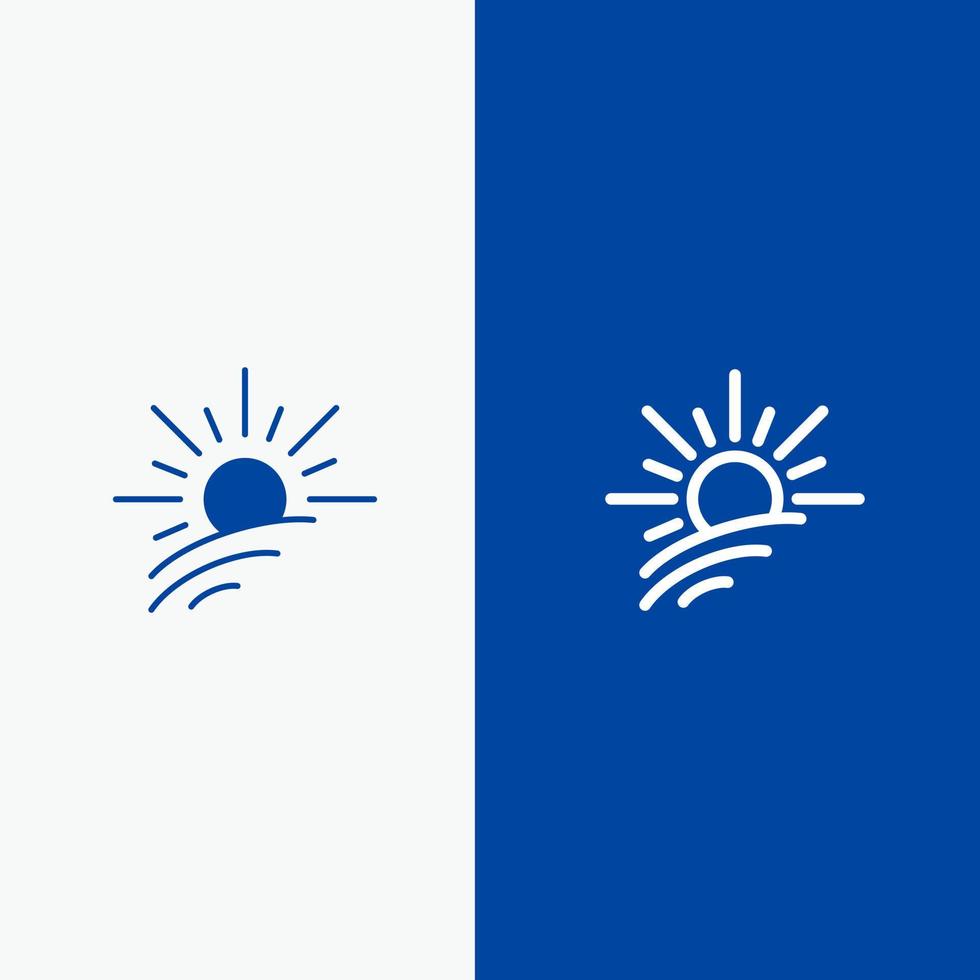 brillo luz sol línea de resorte y glifo icono sólido línea de banner azul y glifo icono sólido banner azul vector