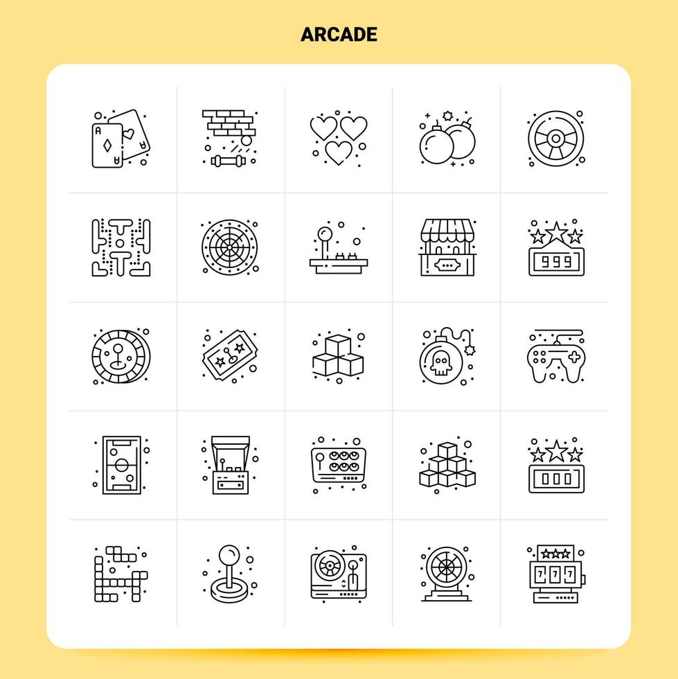 OutLine 25 Arcade Icon set Vector Line Style Design Black Icons Set Linear pictogram pack Web and Mobile Business ideas design Vector Illustration
