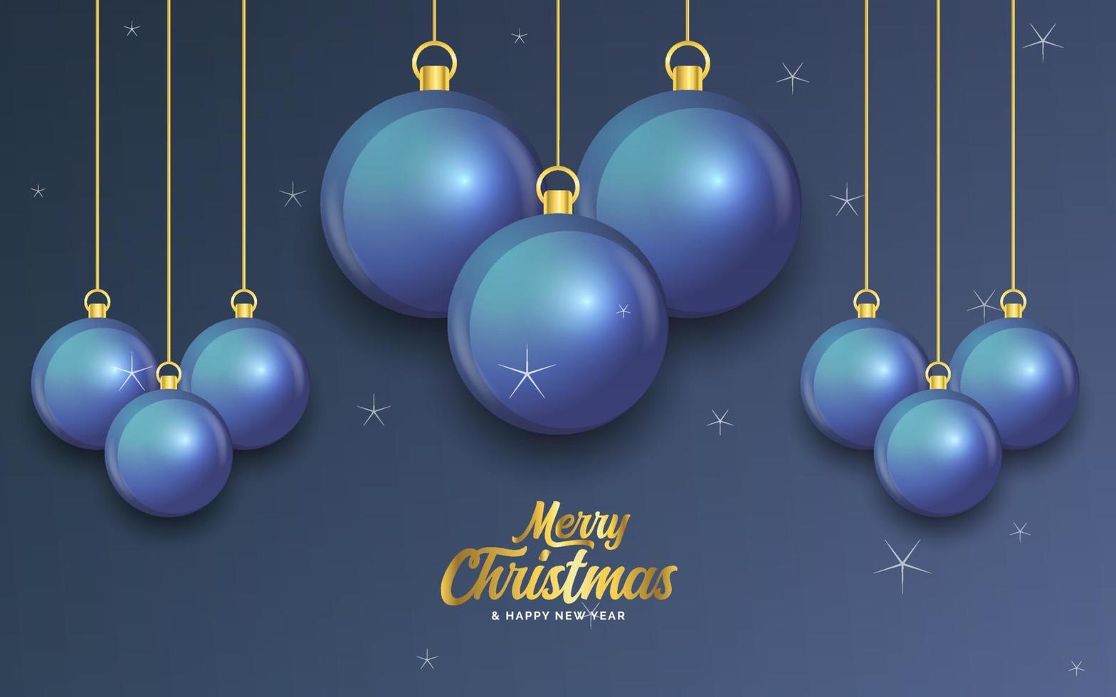 Merry Christmas dark blue banner with balls. Christmas card vector
