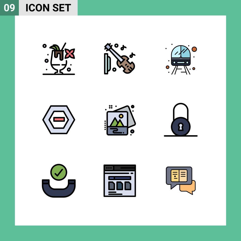 conjunto de 9 iconos de interfaz de usuario modernos signos de símbolos para datos de servicio de imagen de imagen elementos de diseño de vector editables negativos