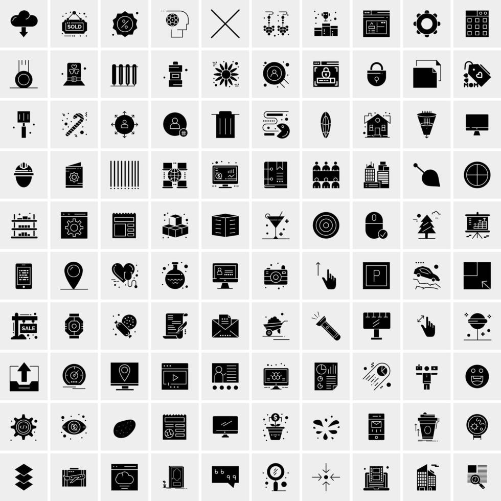 Set of 100 Business Solid Glyph icons vector