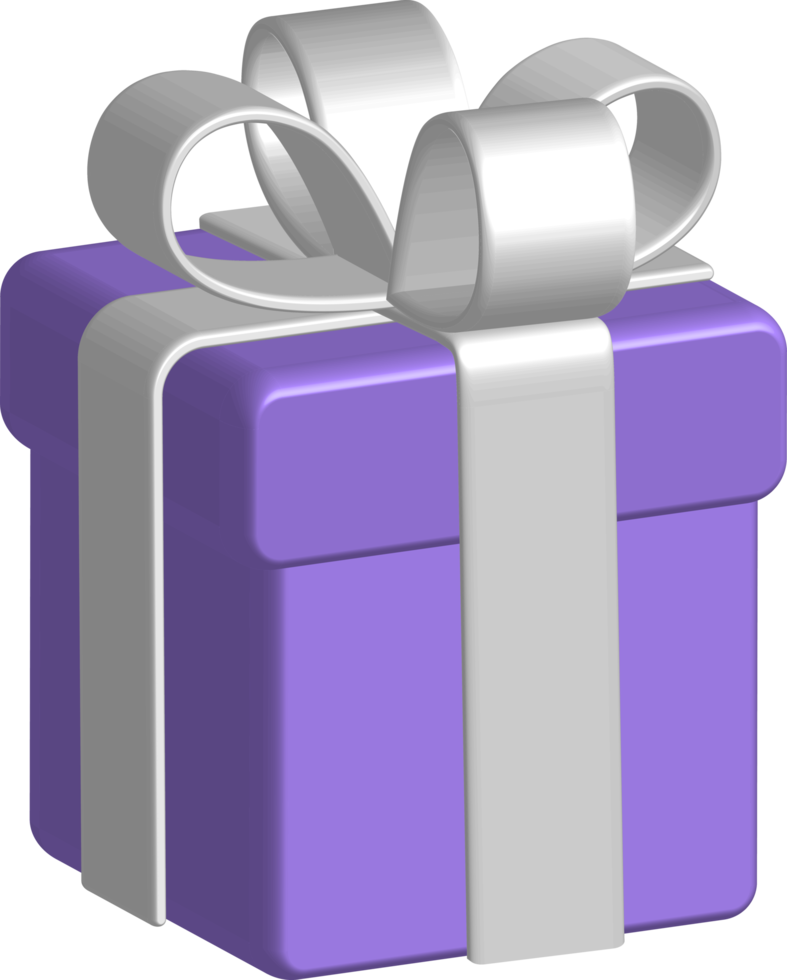 caja de regalo morada como señal de saludos navideños. estos activos se pueden usar para diseñar pancartas, anuncios, etc. ilustración de caja de regalo. archivos png