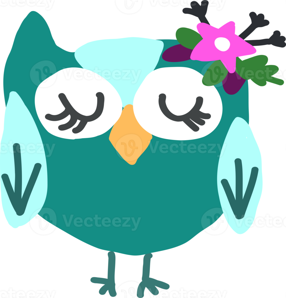 Free Blue owl with flower 15693038 PNG with Transparent Background