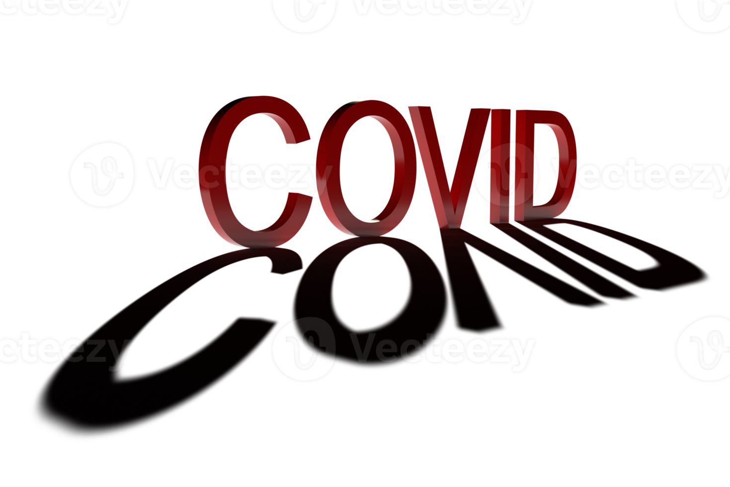 Covid. Text with a shadow. 3D rendering png