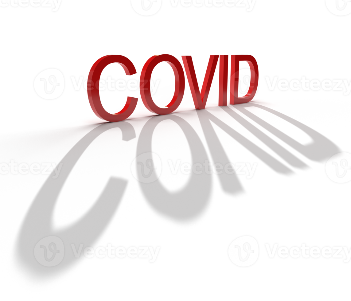 Covid. Text with a shadow. 3D rendering png