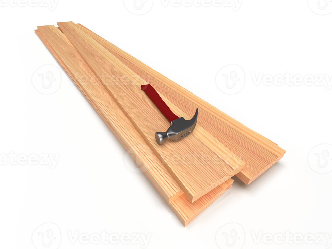Wooden boards and hammer, 3D rendering png