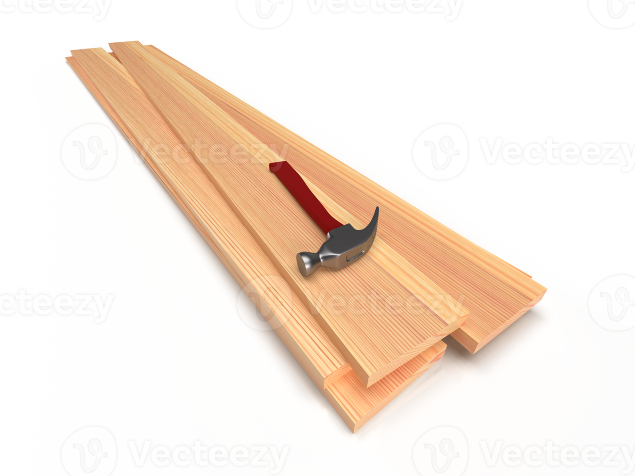 houten borden en hamer, 3d renderen png