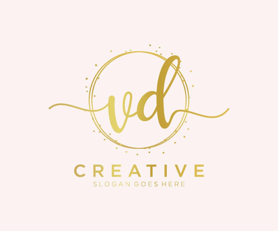 Initial VD feminine logo. Usable for Nature, Salon, Spa, Cosmetic and Beauty Logos. Flat Vector Logo Design Template Element.