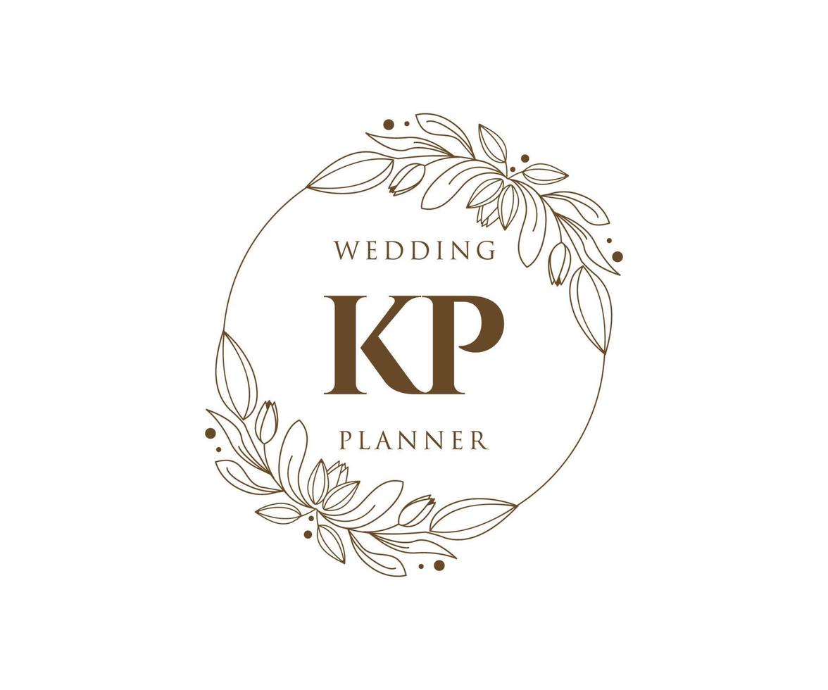 colección de logotipos de monograma de boda con letras iniciales kp, plantillas florales y minimalistas modernas dibujadas a mano para tarjetas de invitación, guardar la fecha, identidad elegante para restaurante, boutique, café en vector