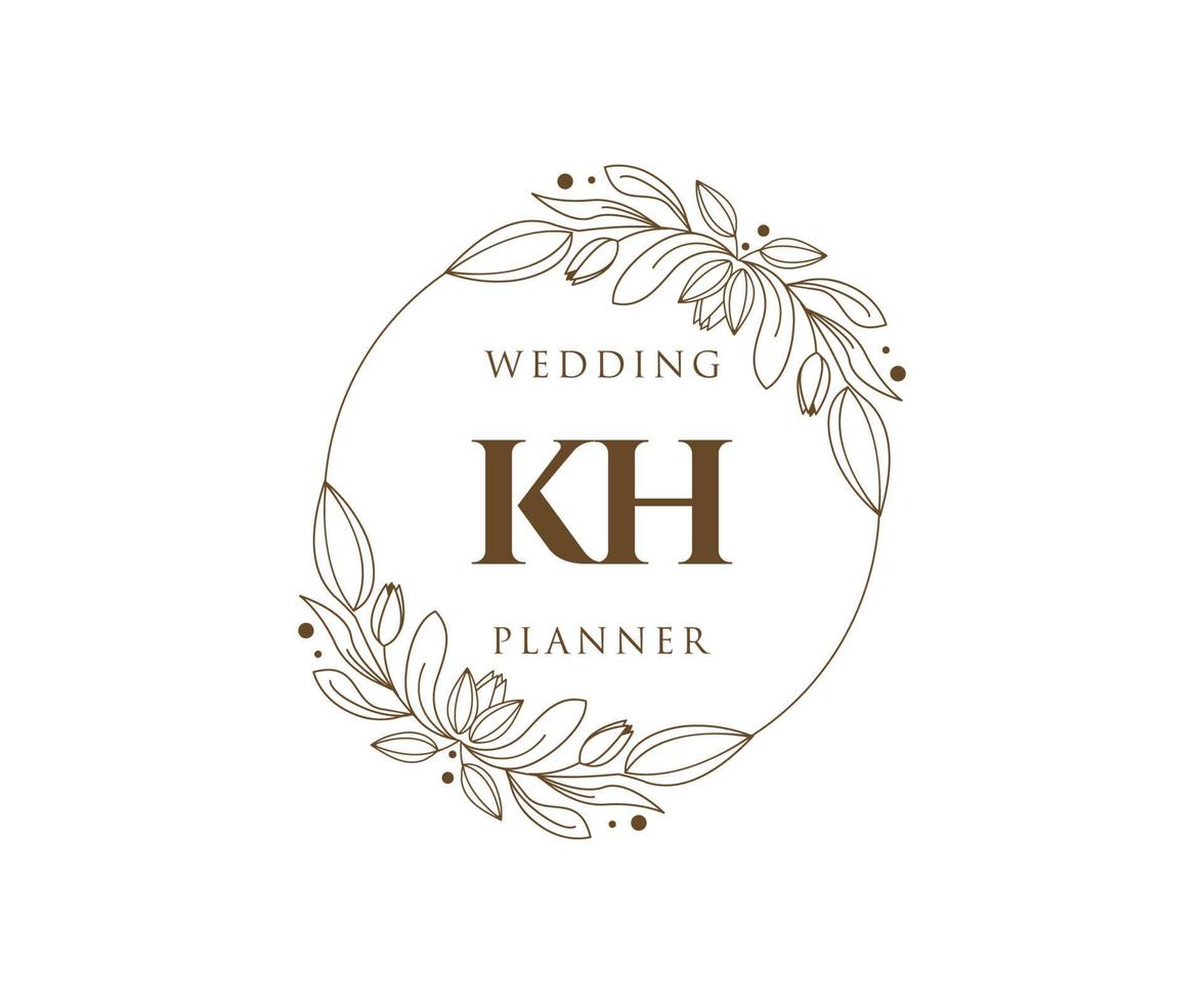 colección de logotipos de monograma de boda con letras iniciales kh, plantillas florales y minimalistas modernas dibujadas a mano para tarjetas de invitación, guardar la fecha, identidad elegante para restaurante, boutique, café en vector