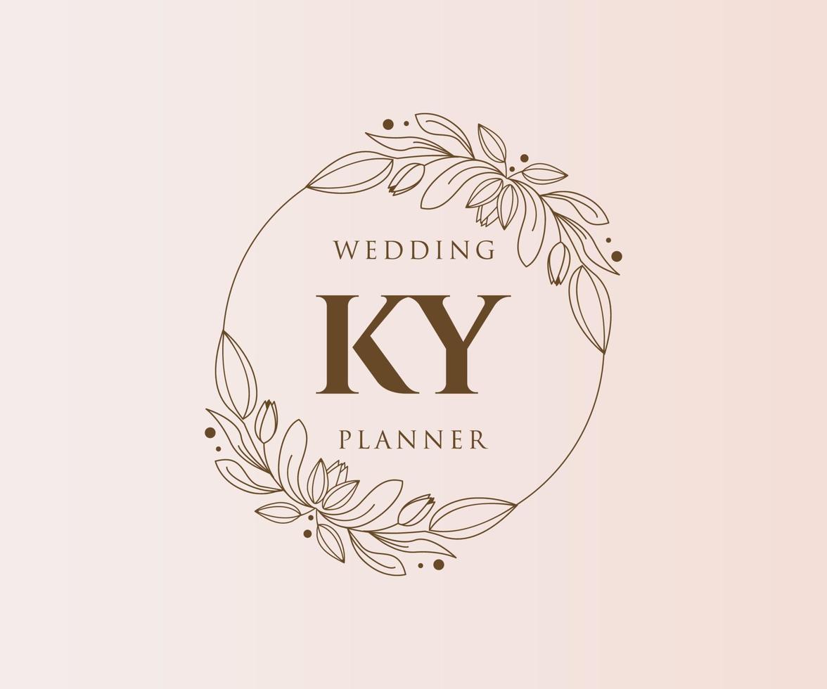 KY Initials letter Wedding monogram logos collection, hand drawn modern minimalistic and floral templates for Invitation cards, Save the Date, elegant identity for restaurant, boutique, cafe in vector