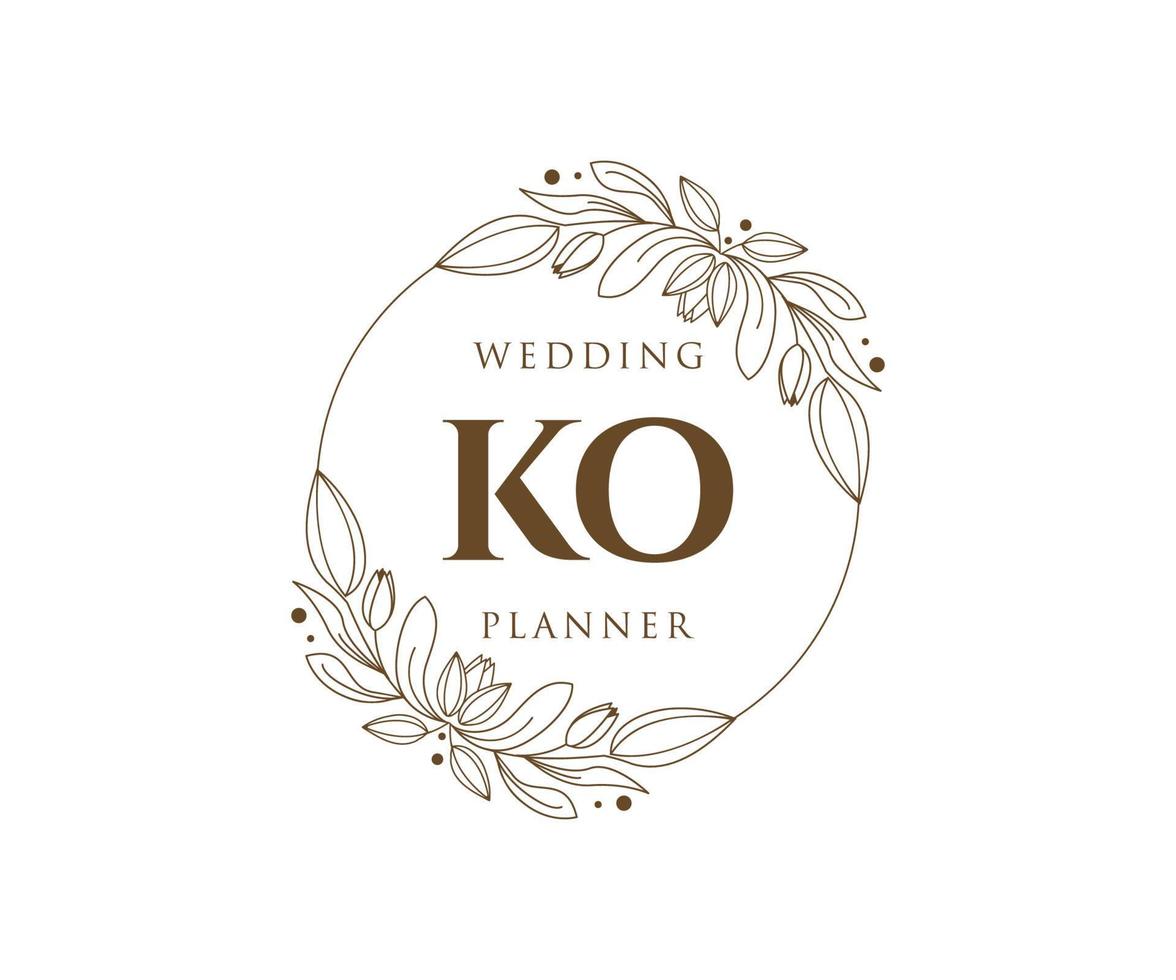 KO Initials letter Wedding monogram logos collection, hand drawn modern minimalistic and floral templates for Invitation cards, Save the Date, elegant identity for restaurant, boutique, cafe in vector