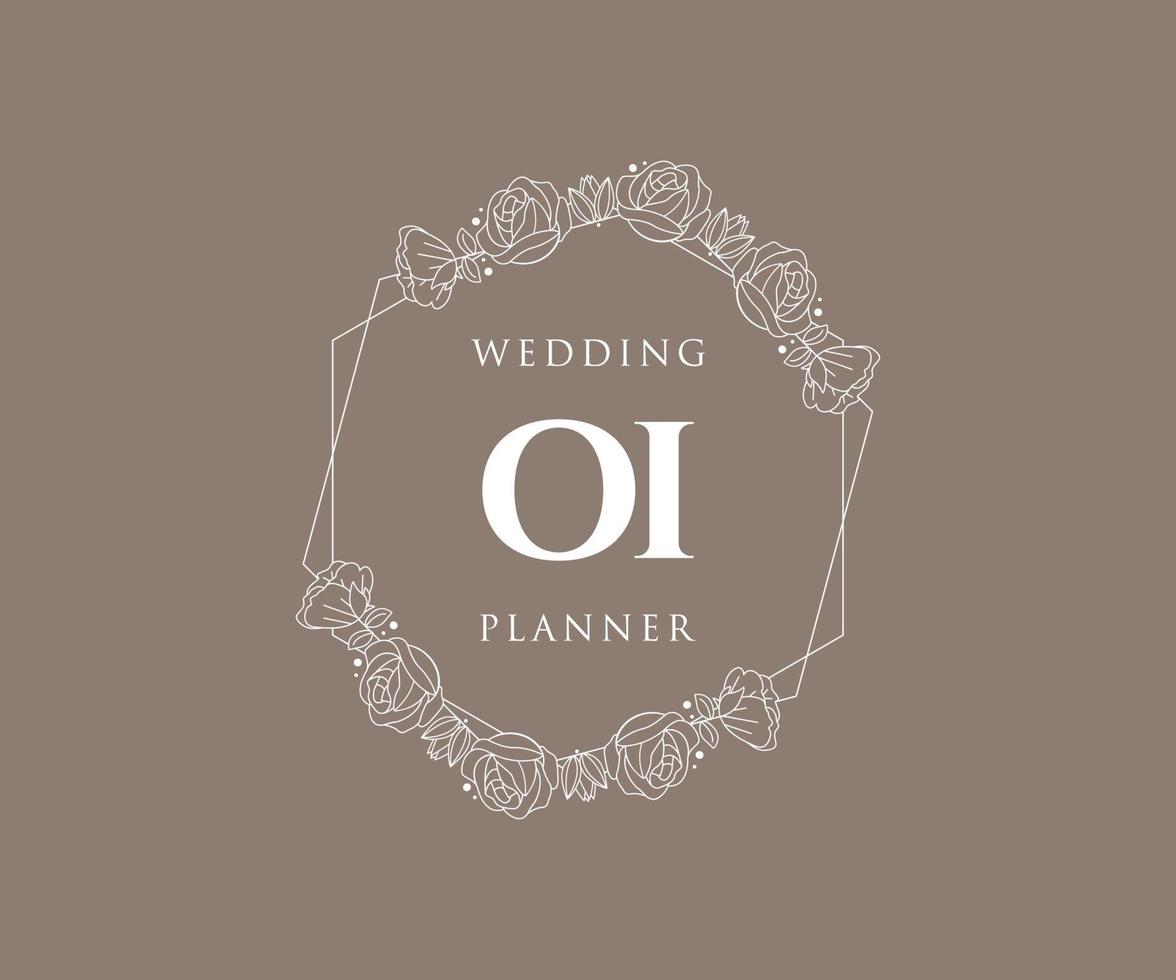 colección de logotipos de monograma de boda con letras iniciales de oi, plantillas florales y minimalistas modernas dibujadas a mano para tarjetas de invitación, guardar la fecha, identidad elegante para restaurante, boutique, café en vector