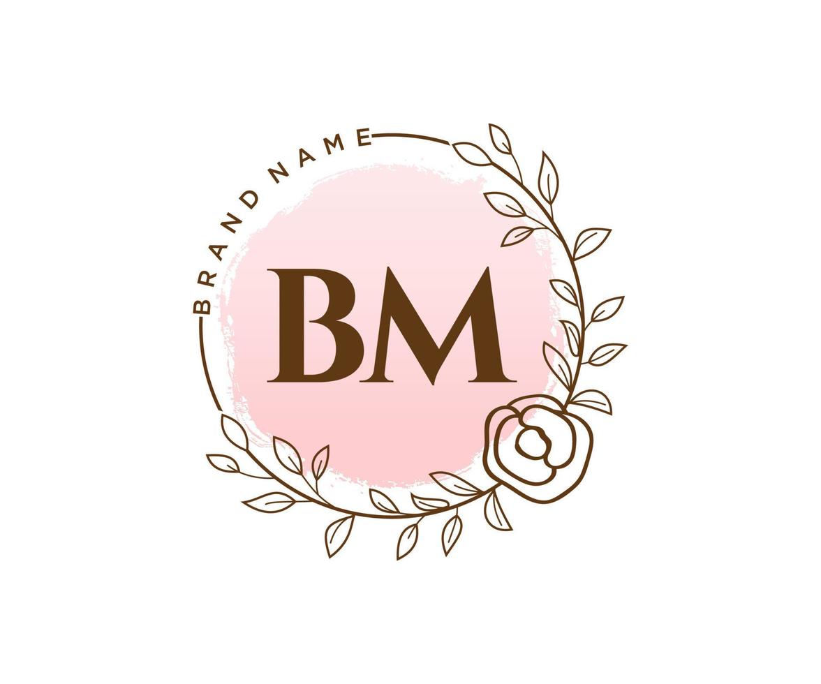 Initial BM feminine logo. Usable for Nature, Salon, Spa, Cosmetic and Beauty Logos. Flat Vector Logo Design Template Element.