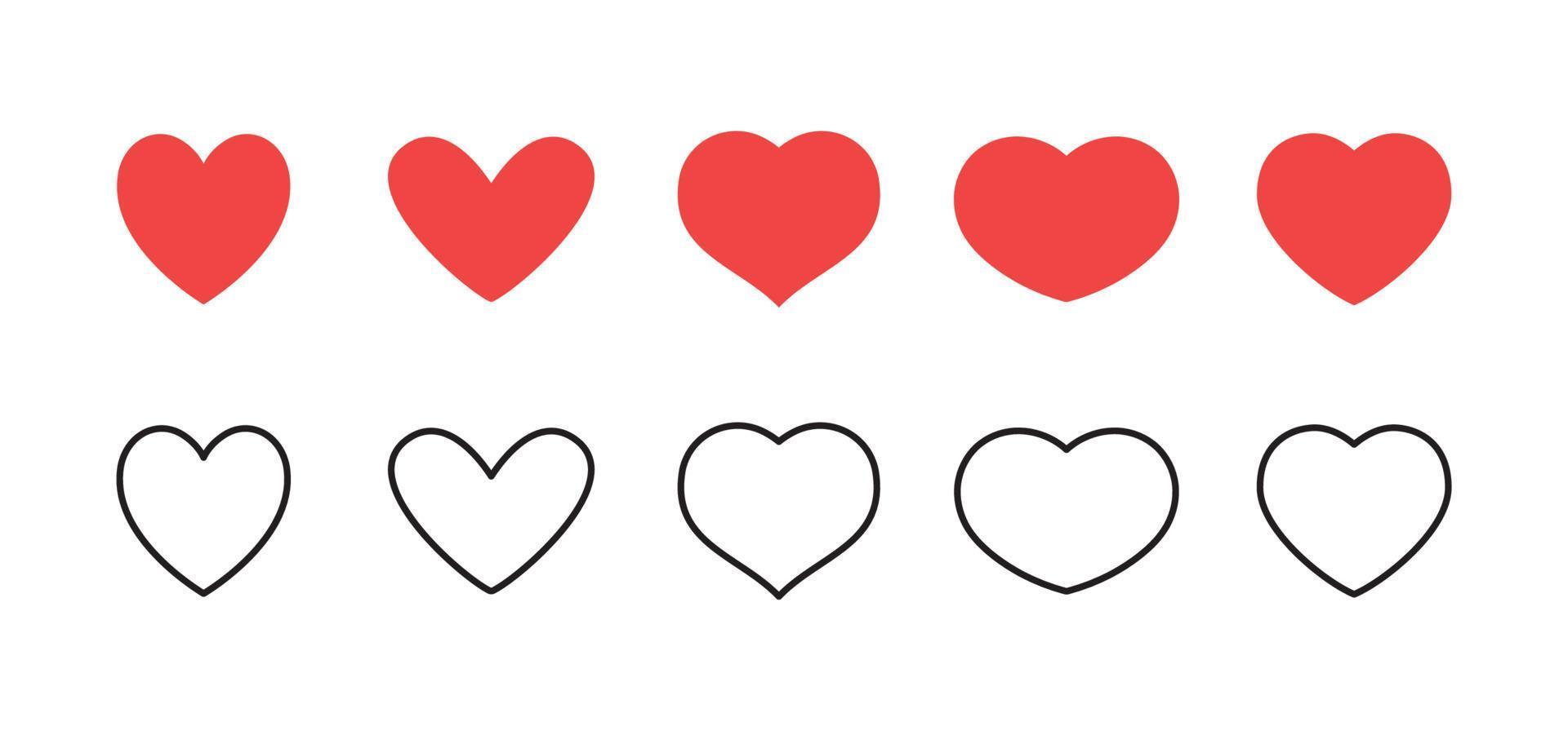 Hearts icon collection. Set of hearts. Linear and flat design, valentine's day love symbol. vector