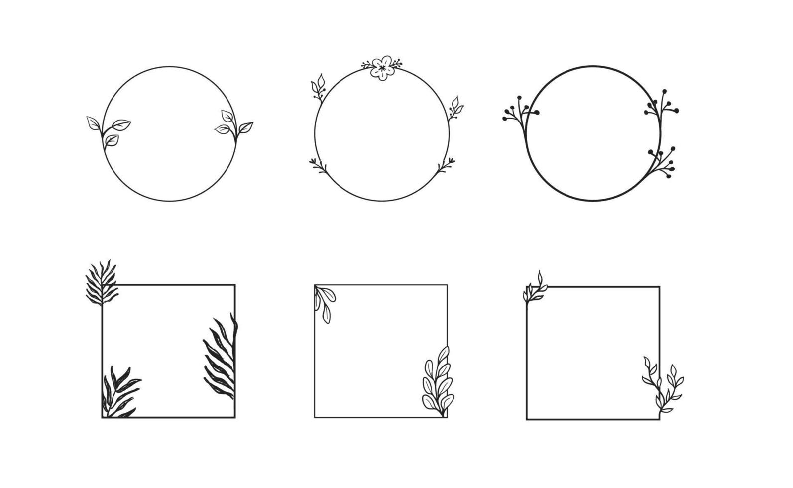 Floral decorative vector frame. Circle and square shaped frame. Elegant ornaments.