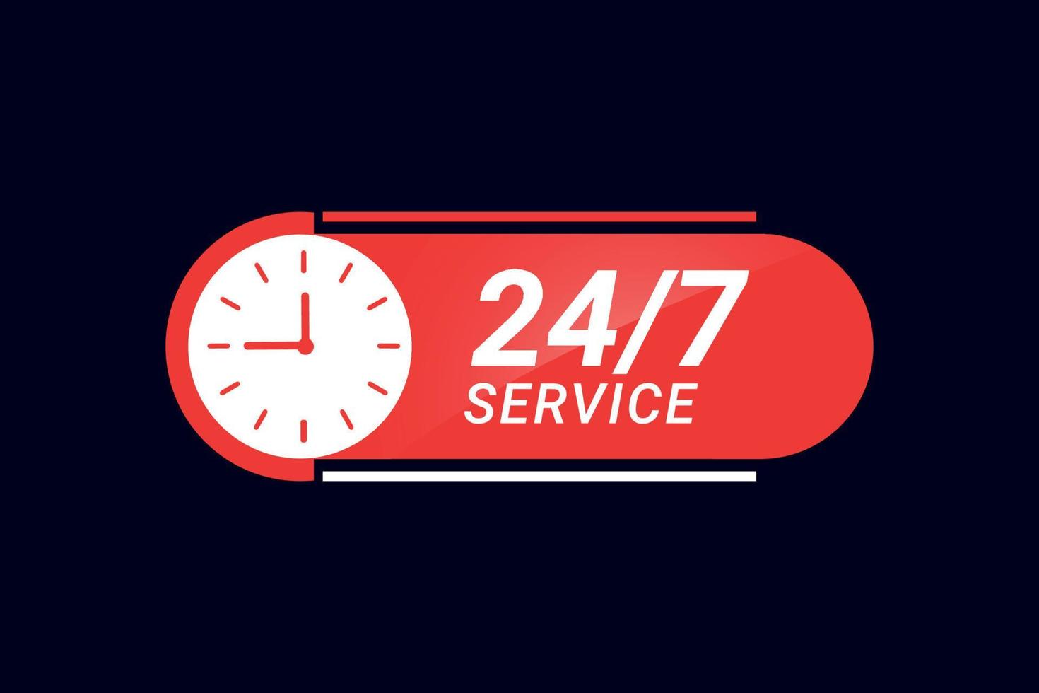 24 hour and 7 days service banner with clock vector