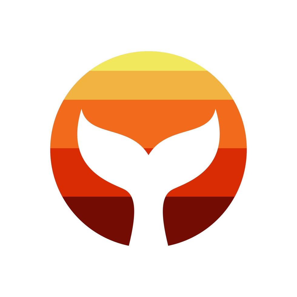 unique logo of whale tail and sunset vector