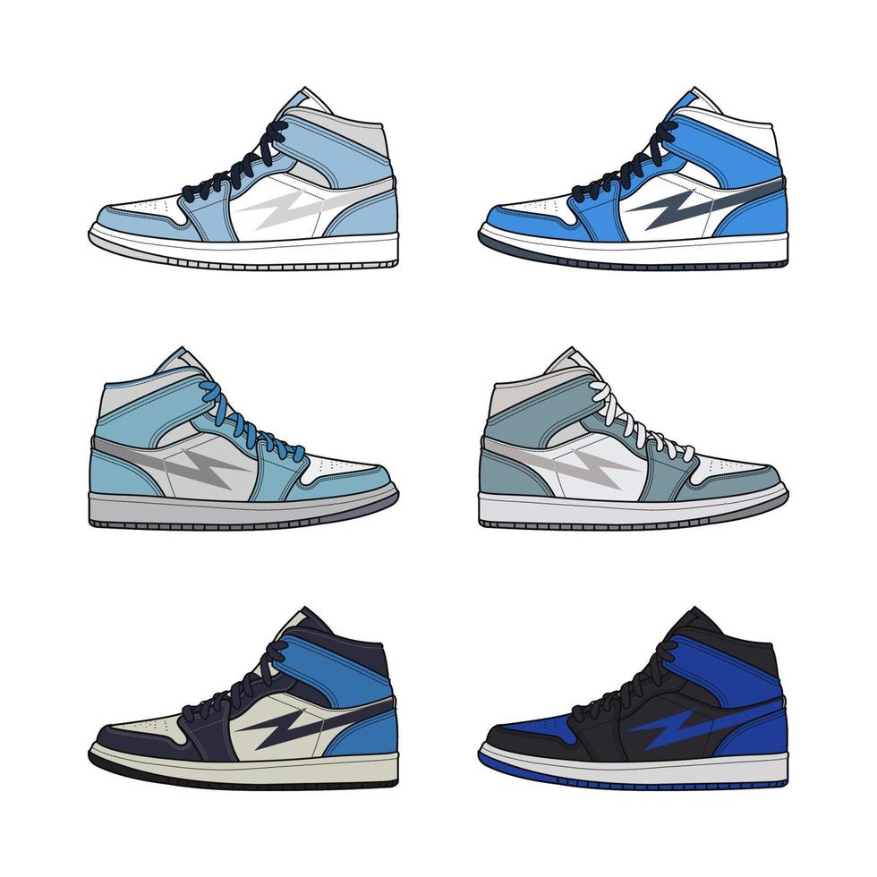 vector illustration of colorful sneakers, youth basketball shoes