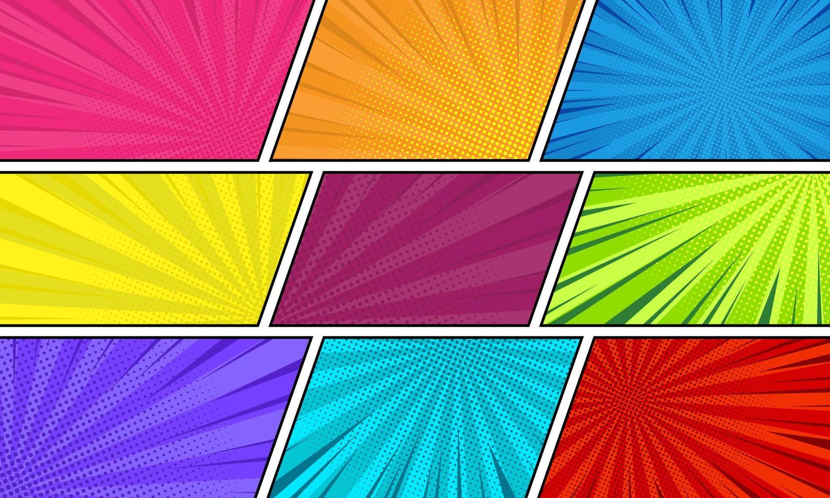 nine colorful blank comic book page template background vector