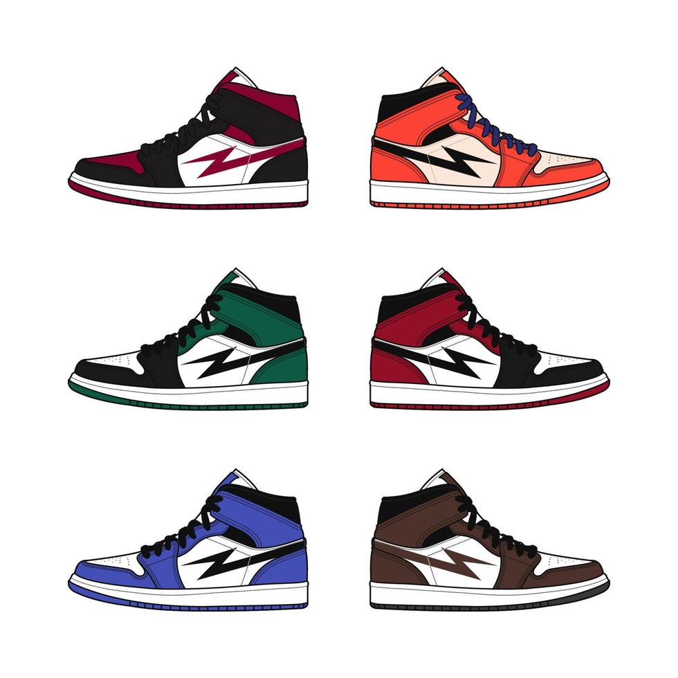 vector illustration of colorful sneakers, youth basketball shoes