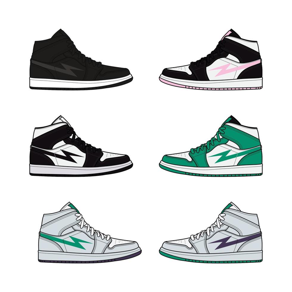 vector illustration of colorful sneakers, youth basketball shoes