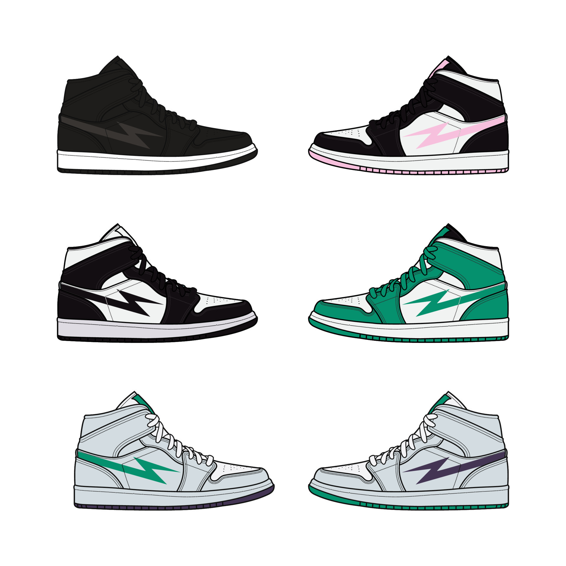 vector illustration of colorful sneakers, youth basketball shoes ...