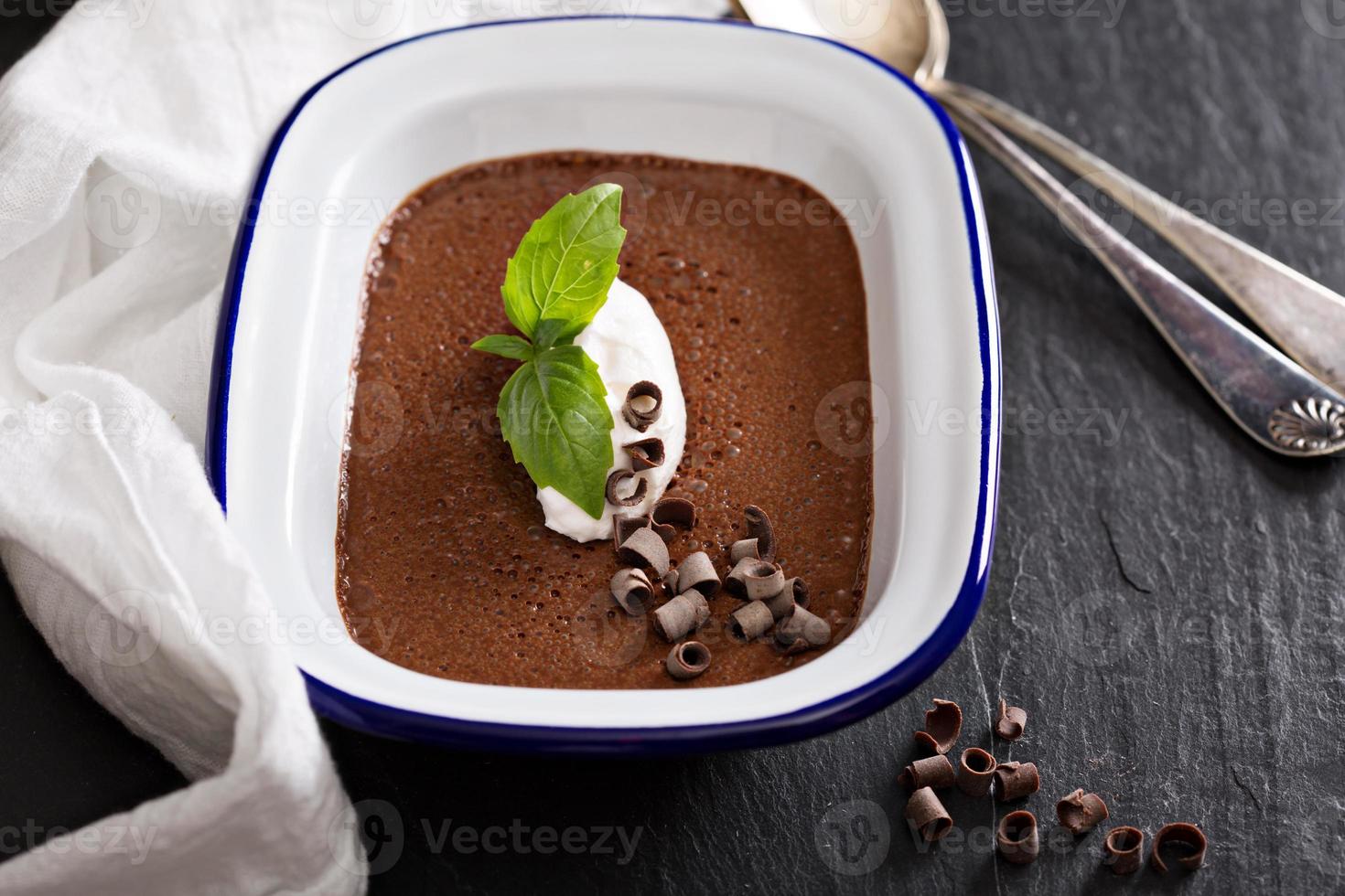 Chocolate mousse with cream photo