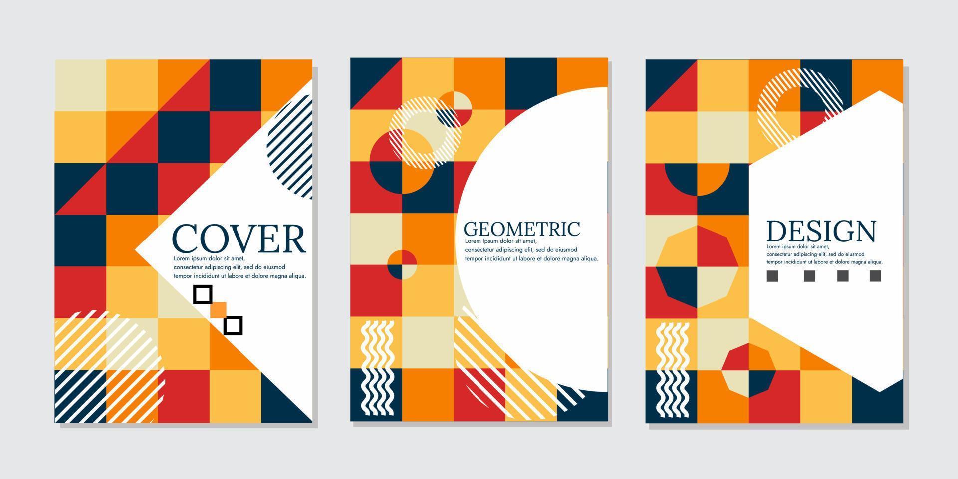 Company identity cover template collection. Corporate report cover abstract retro geometric illustration design layout bundle. Business presentation vector vertical orientation front page mock up set.