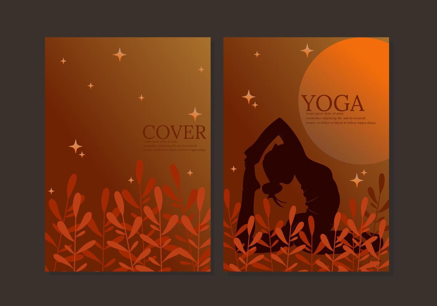 cover vector with silhouette illustration of woman in yoga pose. elegant background with abstract flowers. for books, sports journals, planners