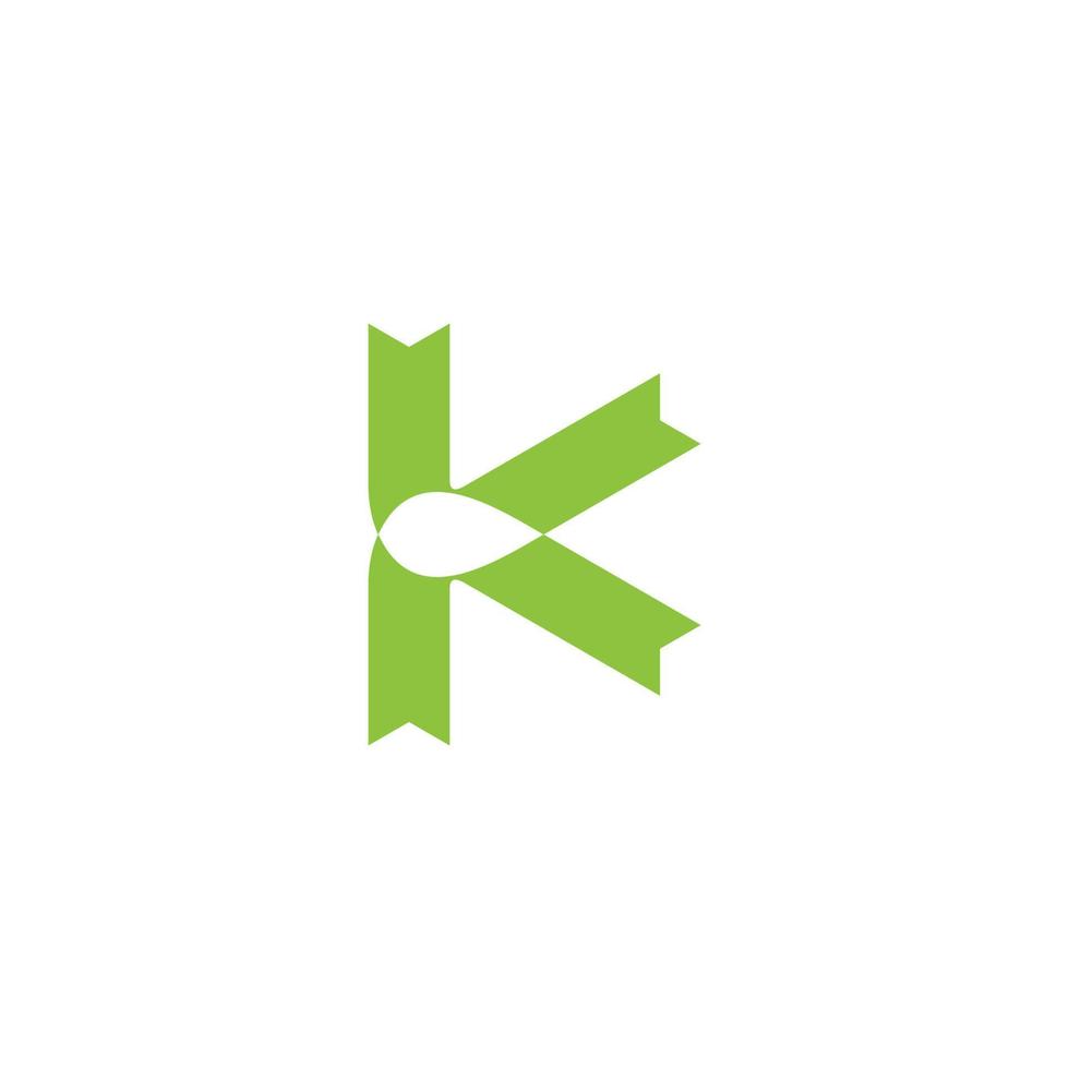 vector de logotipo de hoja verde de línea simple de letra k