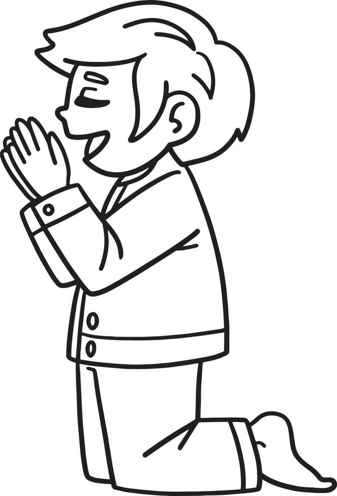 Christian Praying Child Isolated Coloring Page vector