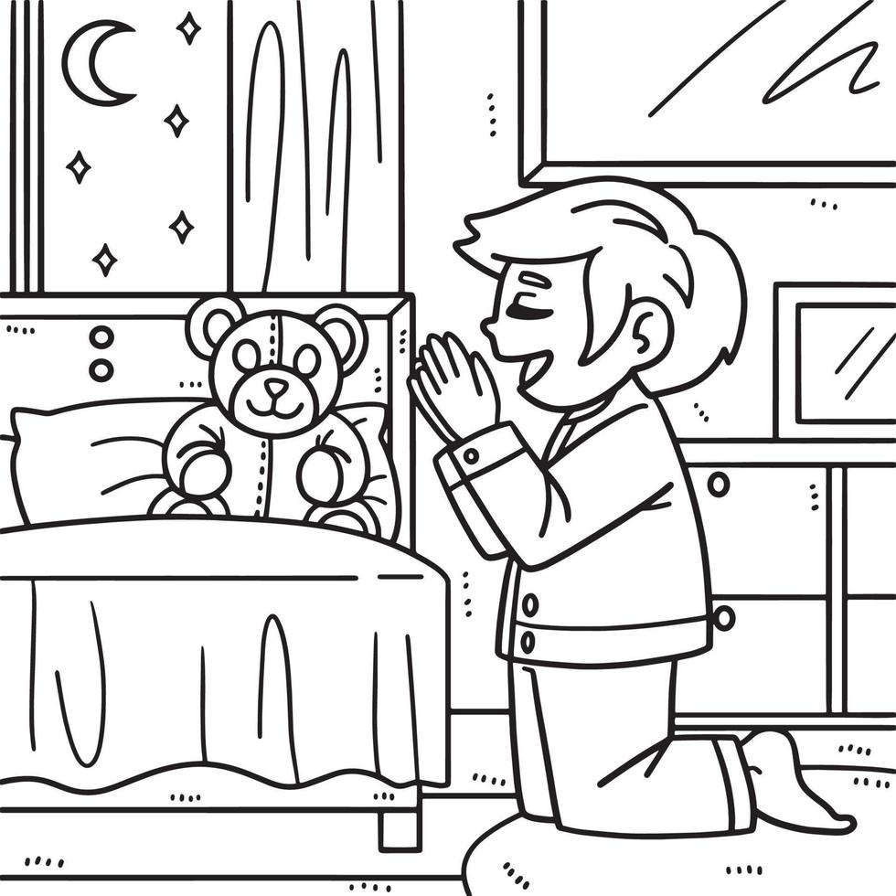 Christian Praying Child Coloring Page for Kids vector