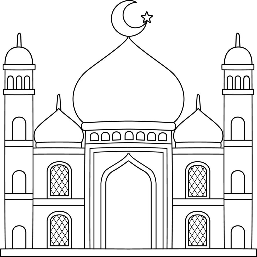 Ramadan Mosque Isolated Coloring Page for Kids vector
