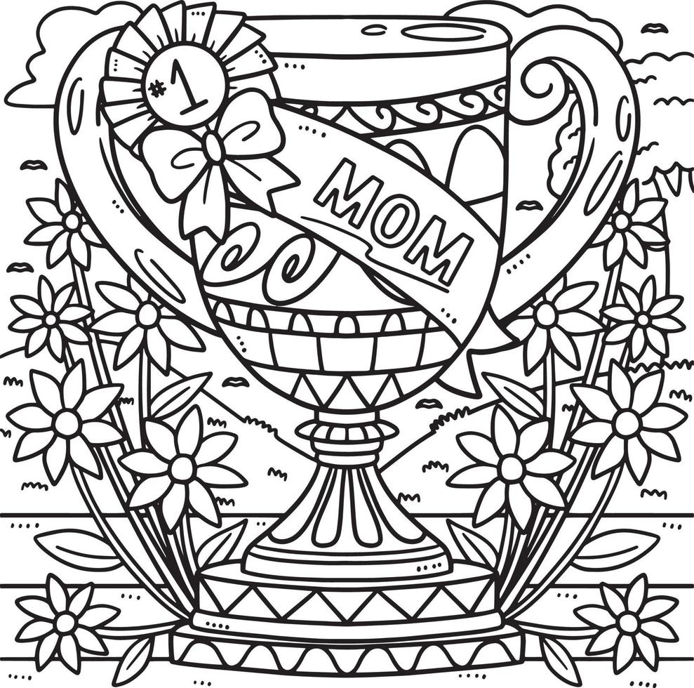 Mothers Day Mom Trophy Coloring Page for Kids vector